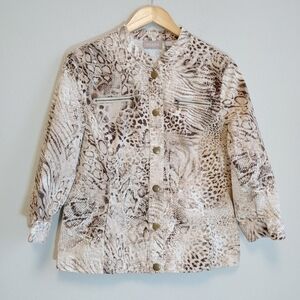 Chico's Reptile Print Mandarin Collar Casual Jacket Sz M